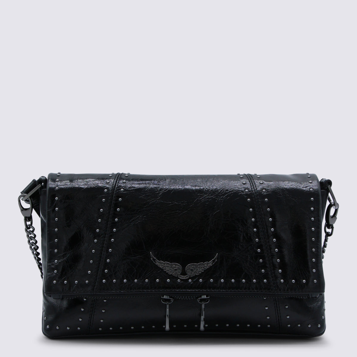 Black Leather Rock Ii Vintage Patent Studs Shoulder Bag
