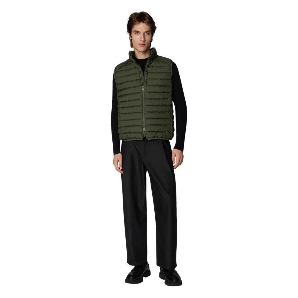 Quilted Green Vest With Stand-Up Collar And Layering Flexibility