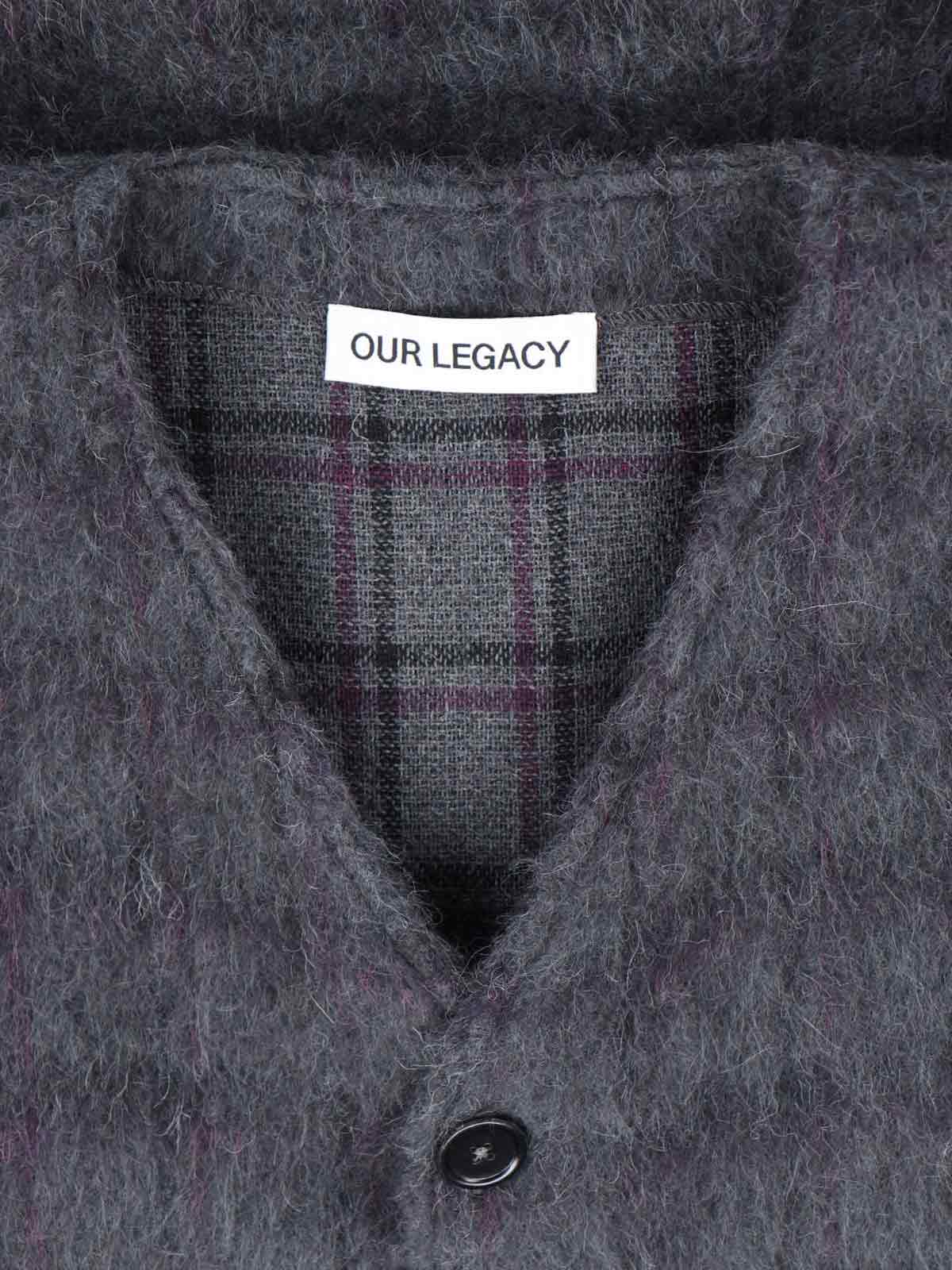 “Plum Check” V-Neck Cardigan – Grey