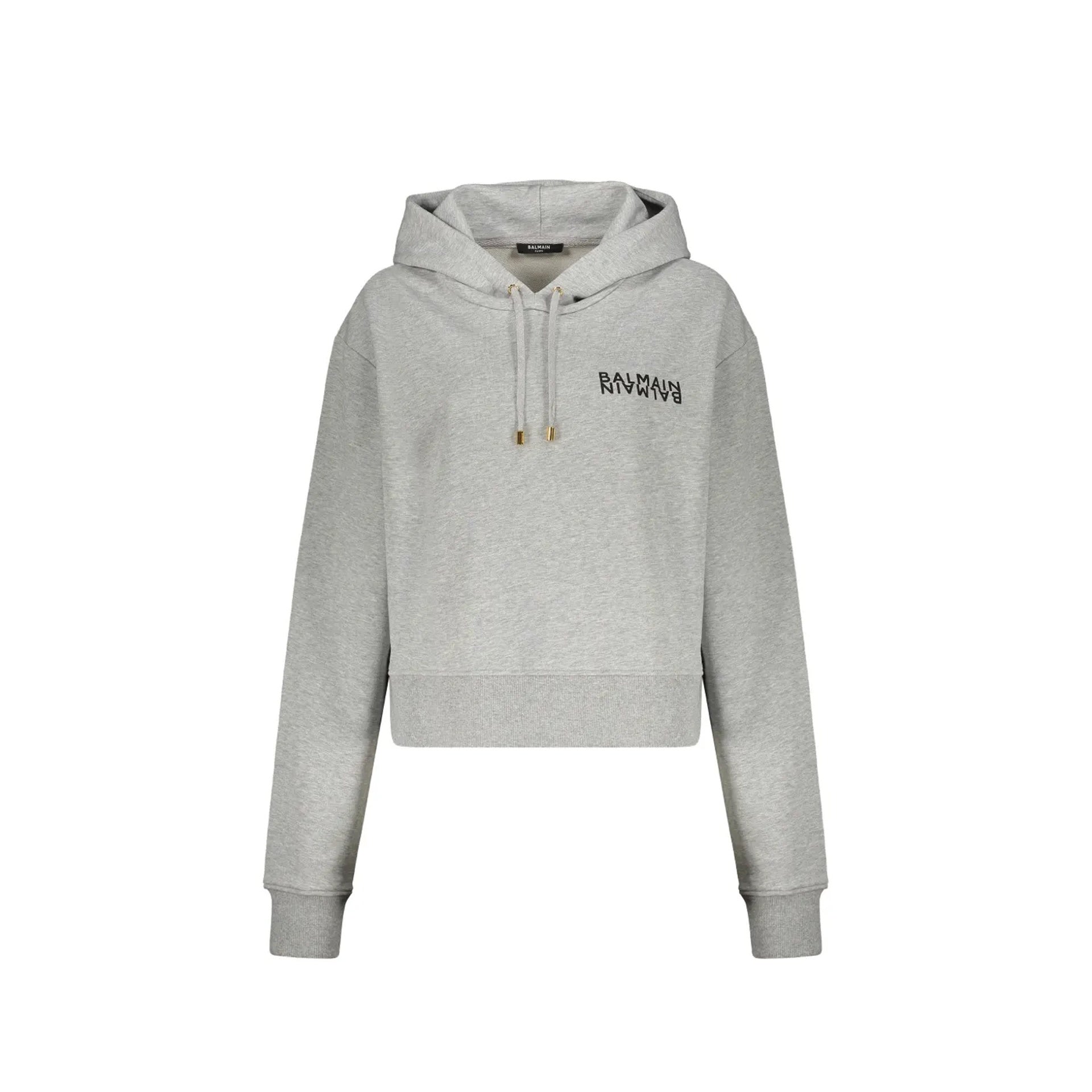 Cropped Heathered Grey Hoodie With Signature Logo