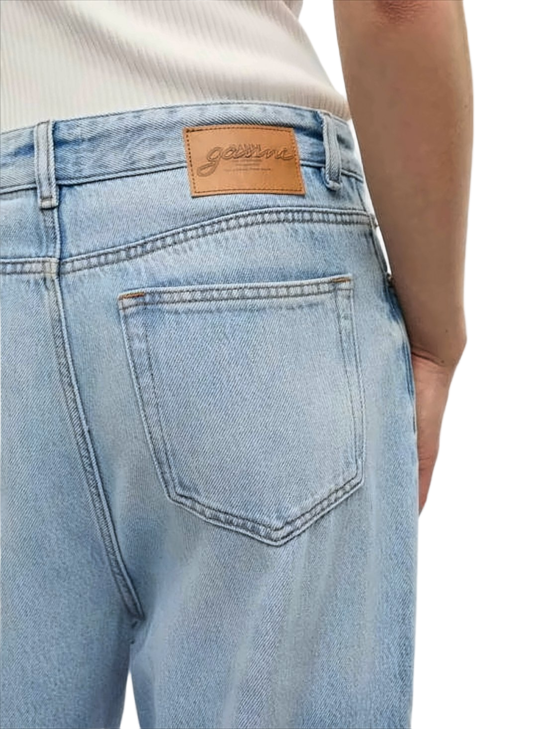 Wide-Leg Denim Trousers with Light Blue Wash