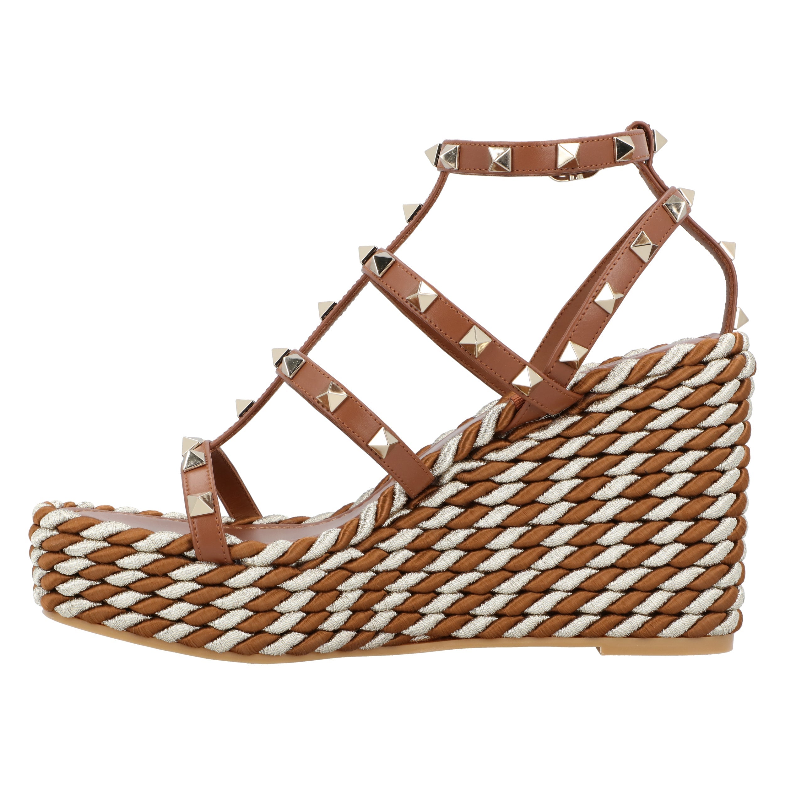 Rockstud Calfskin Wedges With Straps