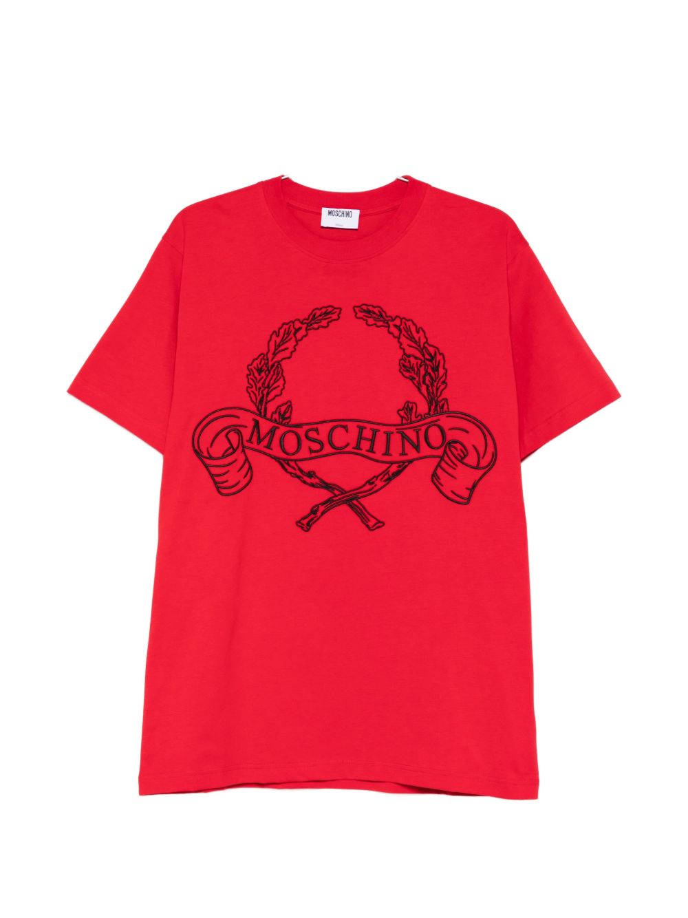 Graphic Red Silk-Nylon T-Shirt with Wreath Design