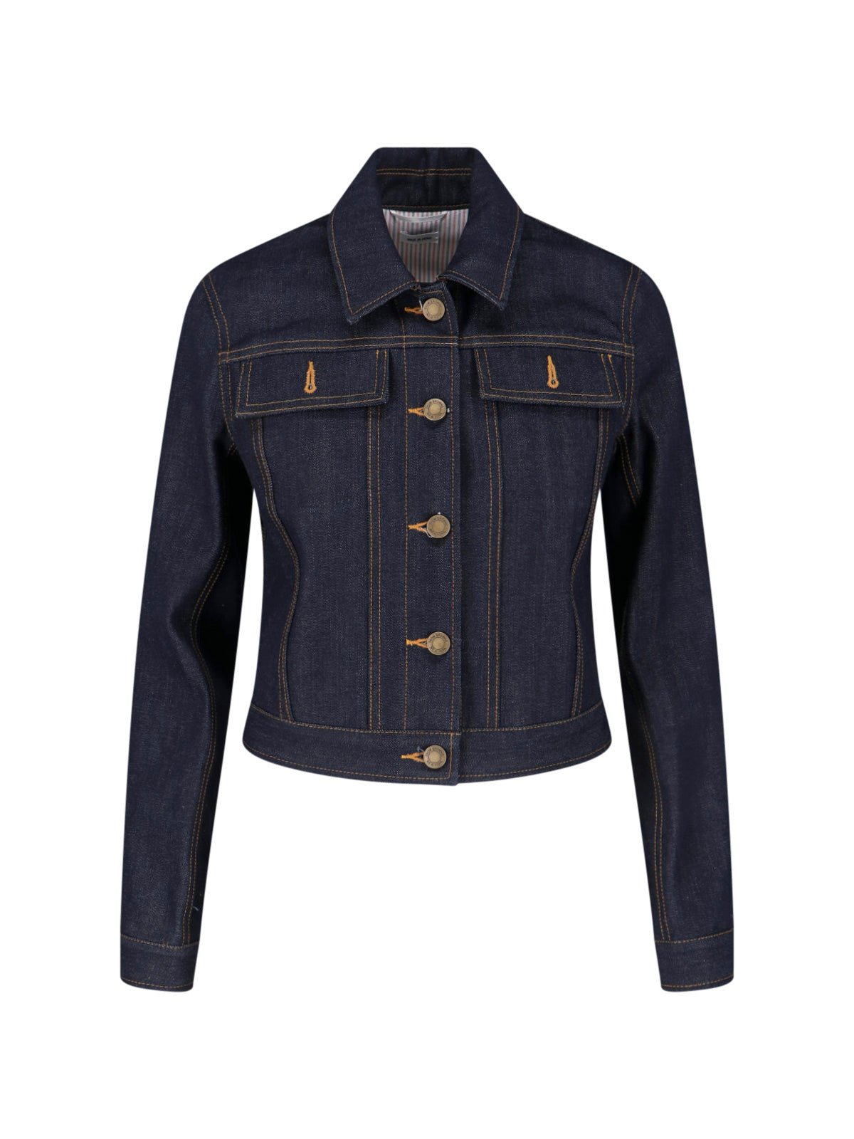 Blue Cropped Structured Denim Logo Jacket