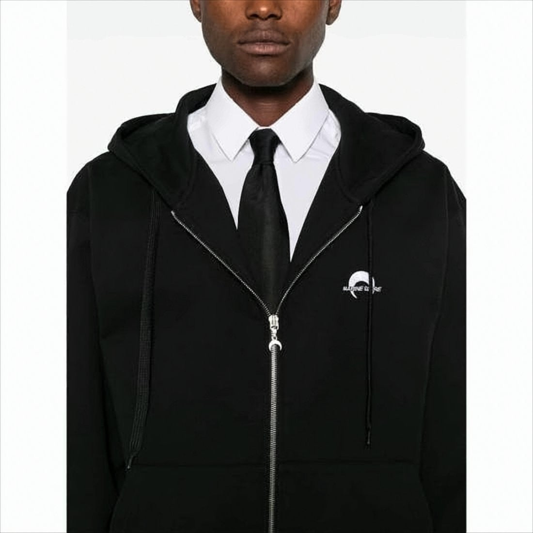 Relaxed Fit Black Zip-Up Hoodie With Drawstring Hood