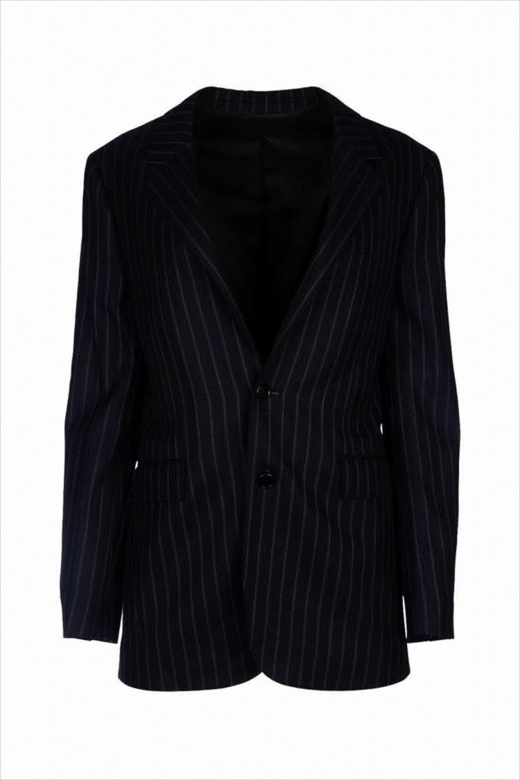 Tailored Pinstripe Jacket with Notched Lapel and Structured Silhouette