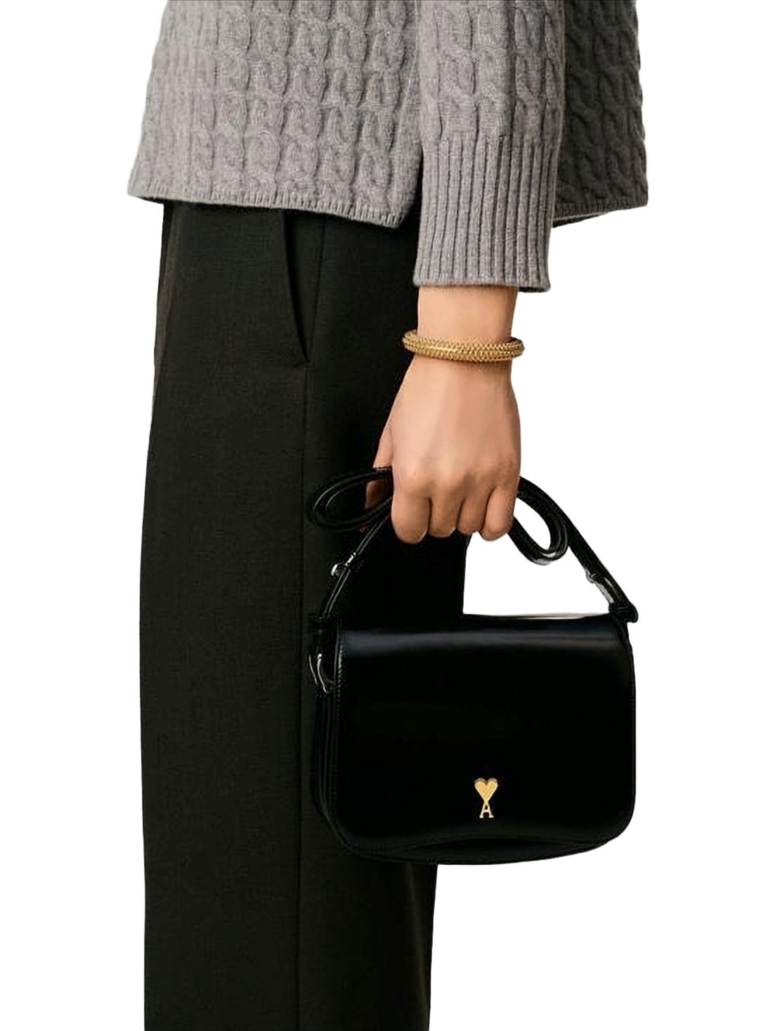 Rectangular Black Calf Leather Crossbody Bag