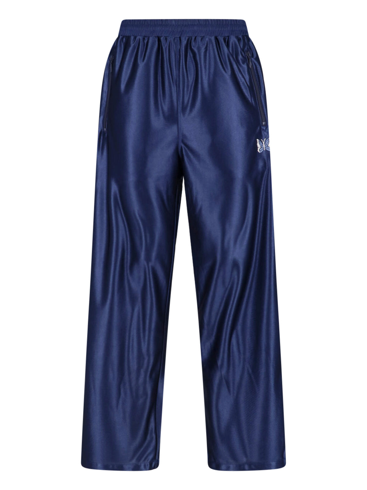 Blue Cropped Relaxed Butterfly Embroidered Trousers