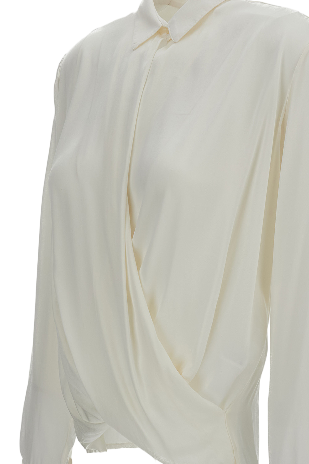 Wrap-Style White Blouse with Draped Front