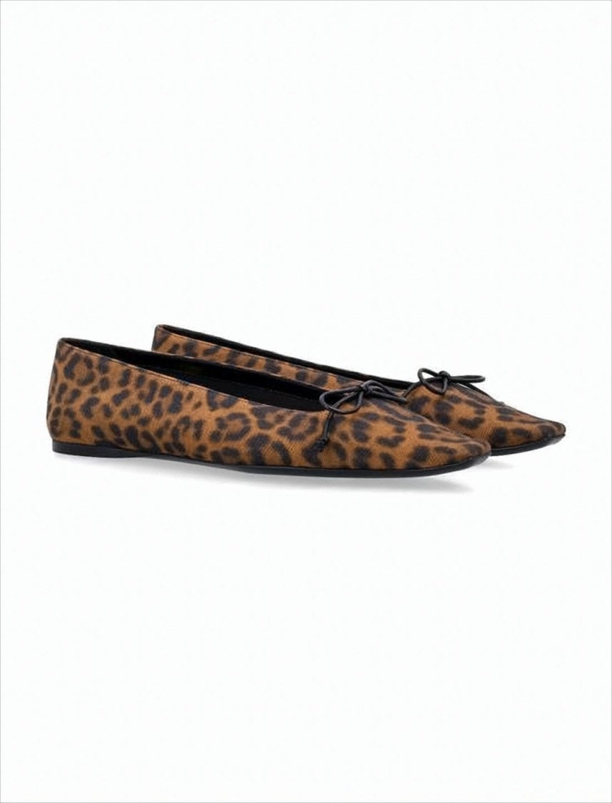 Leopard Print Pointed-Toe Flats with Bow Detail