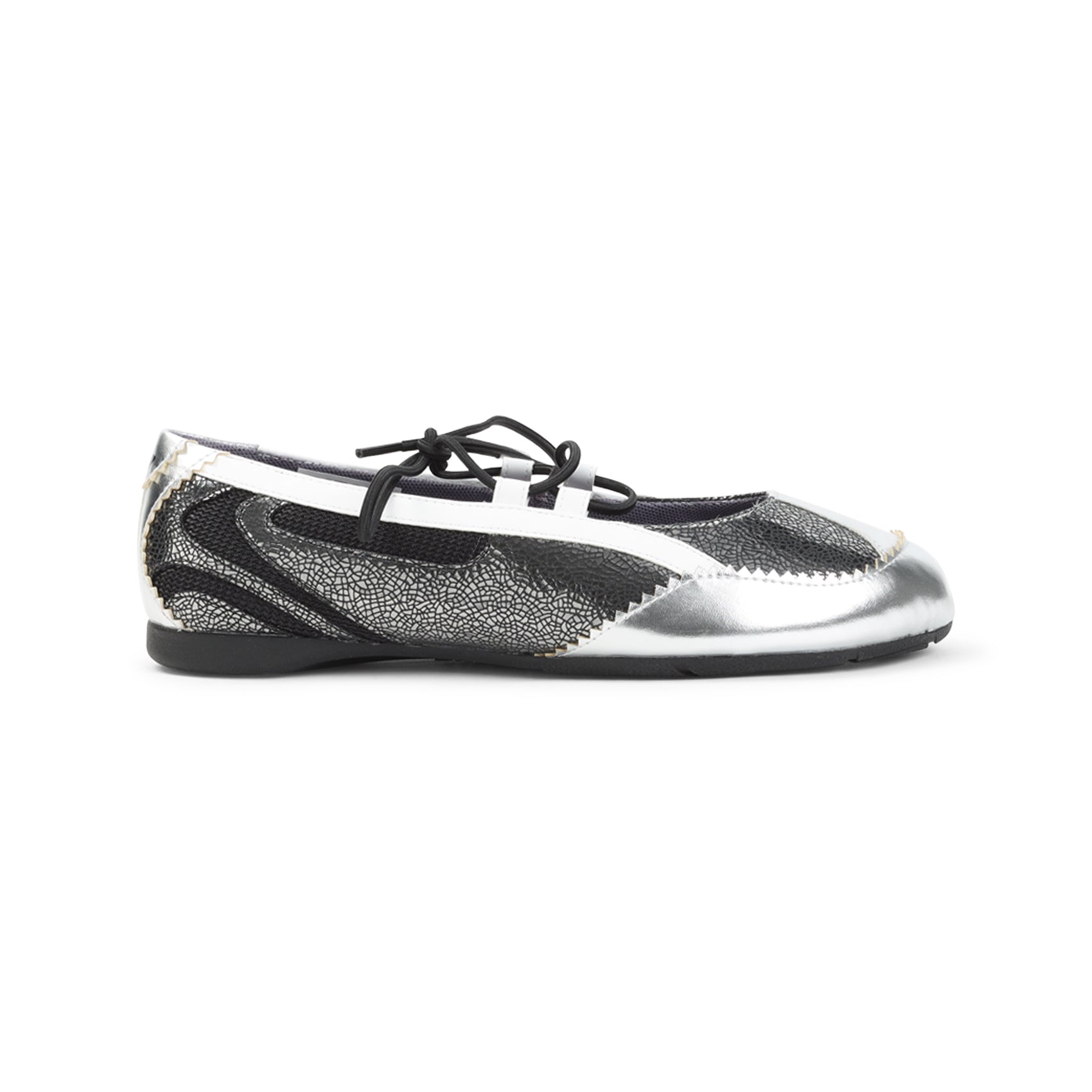 Textured Metallic Silver And Black Ballerinas
