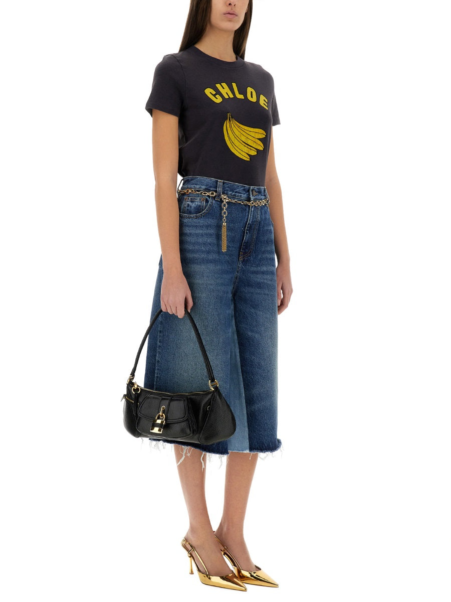 Patchwork Denim Bermuda Shorts with Artisanal Design