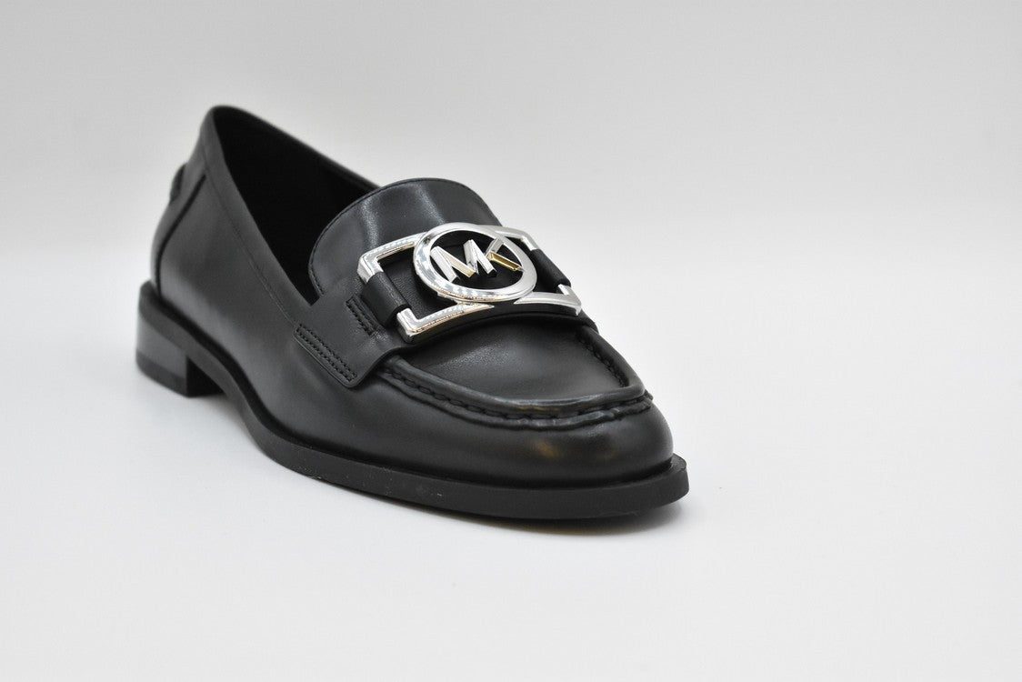 Lace-Up Black Leather Flats With Silver Hardware