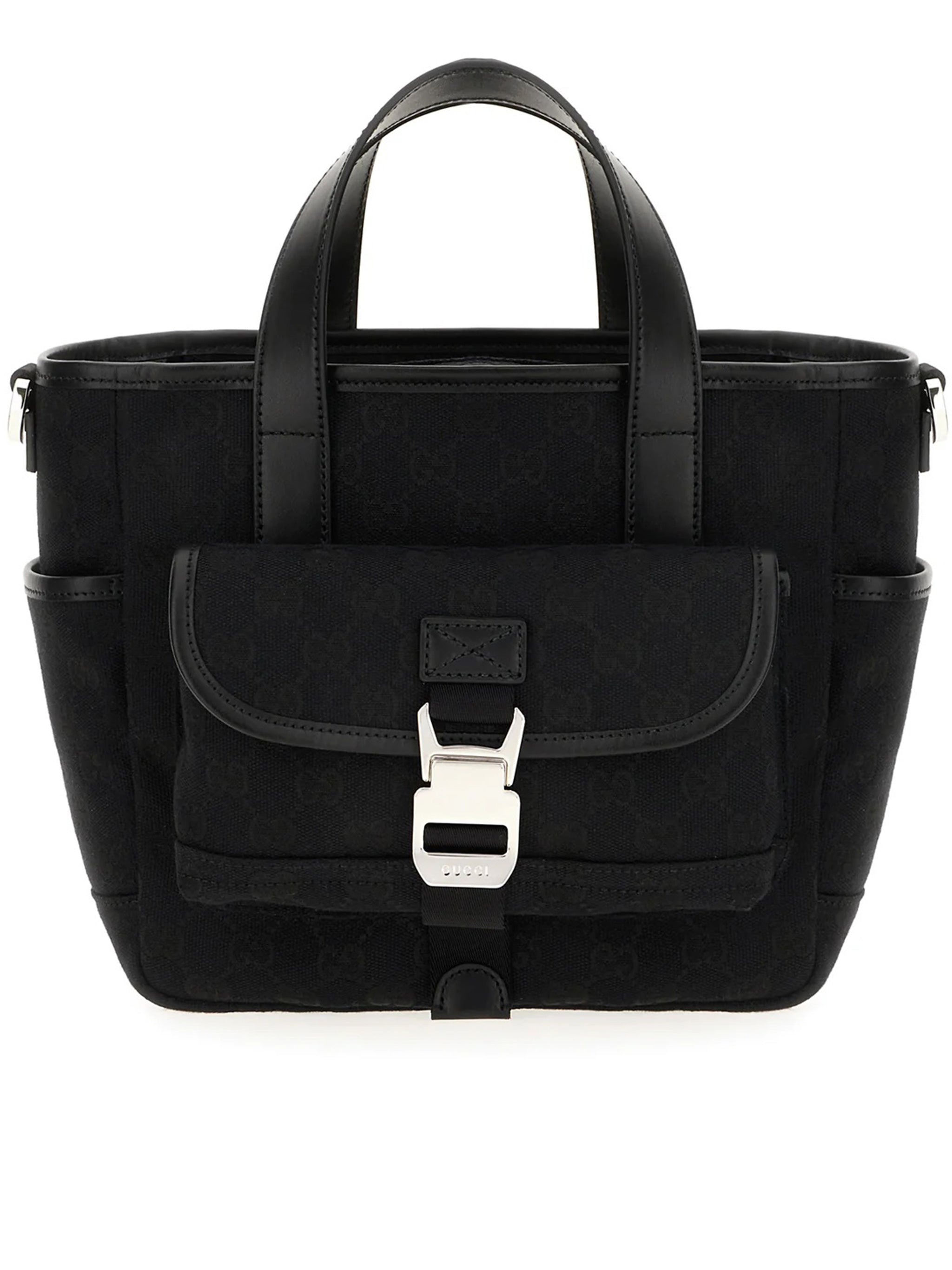 Black Subtle Monogram Buckle Tote Bag