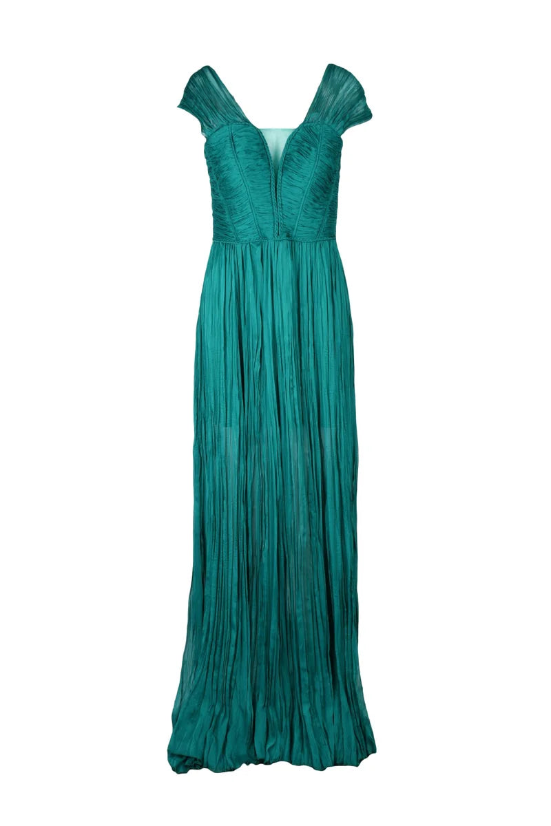 Pleated Maxi Dress - Green