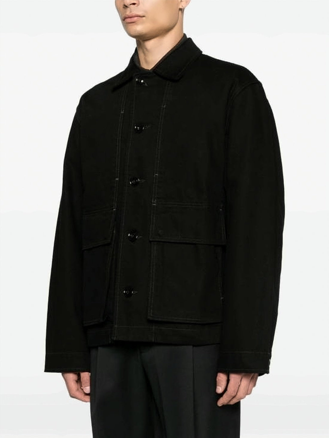 Boxy Black Jacket with Classic Collar and Flap Pockets