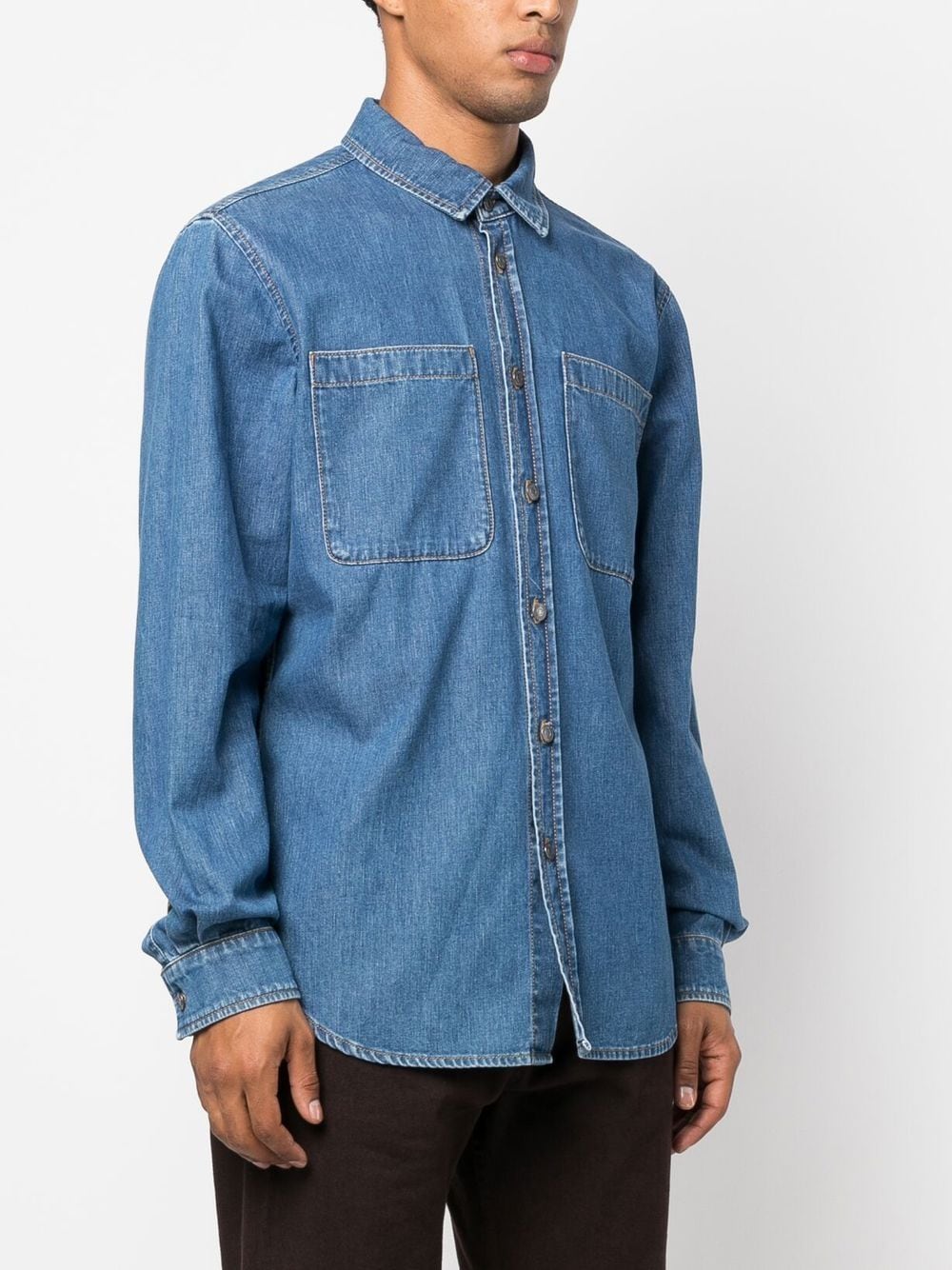 Teddy Bear Motif Indigo Denim Shirt