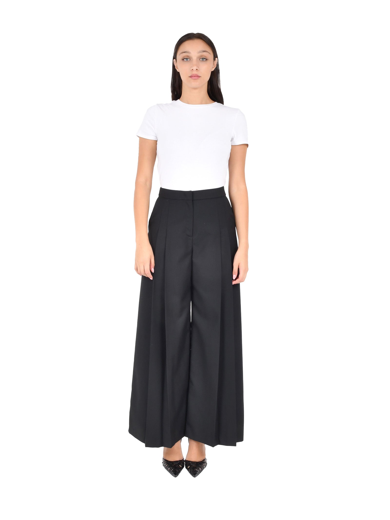 Cropped Wide-Leg Trousers With Double Pleats