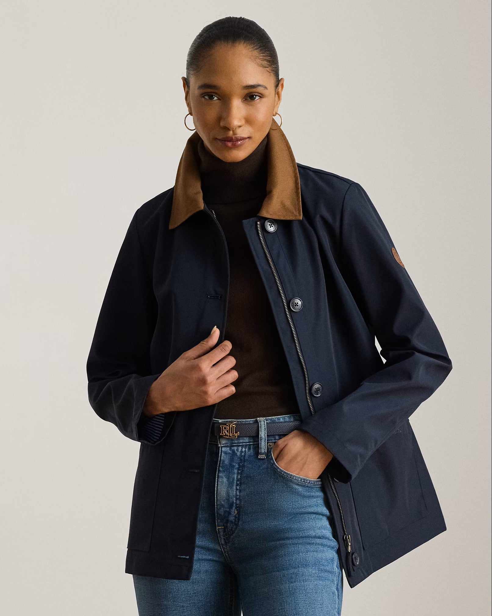 Navy Blue Bonded Rain Unlined Coat