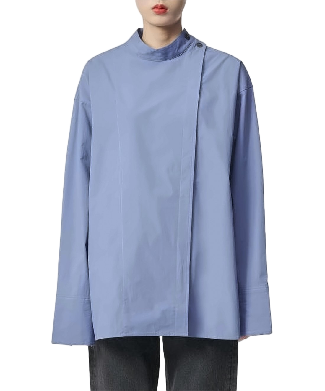 Boxy Blue Cotton Shirt with Asymmetrical Placket