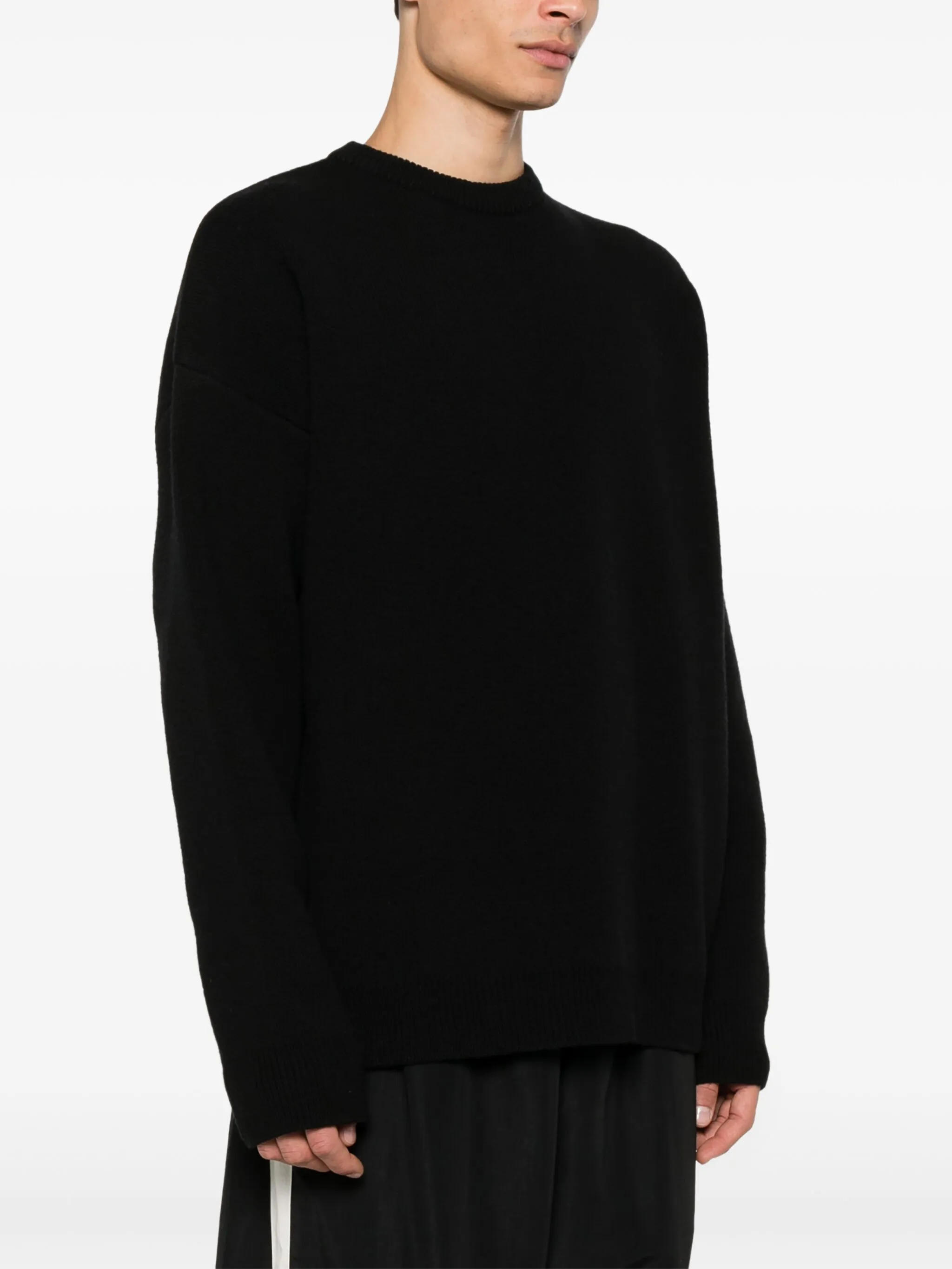Black Relaxed Fit Crew Neck Sweater