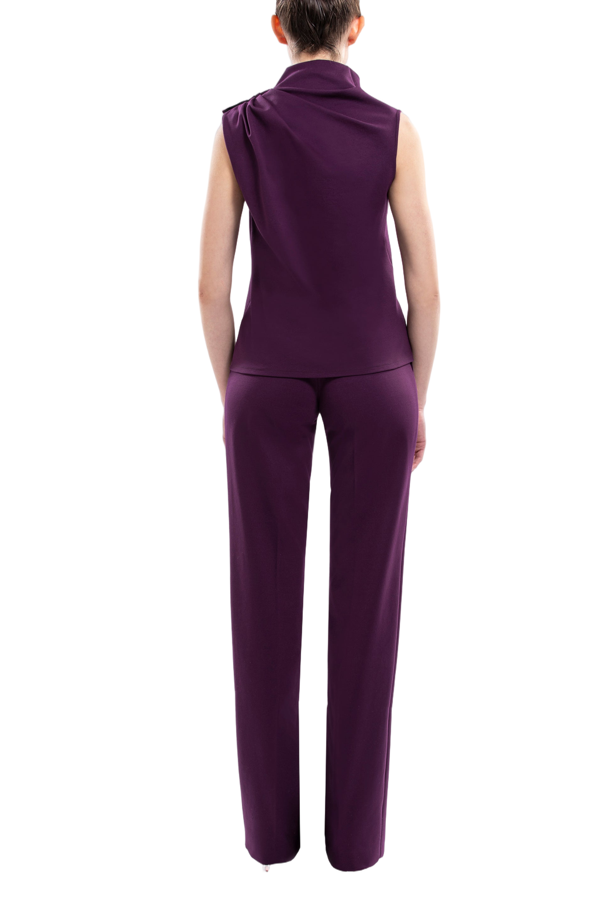Pleated Shoulder Top And Pants Ensemble
