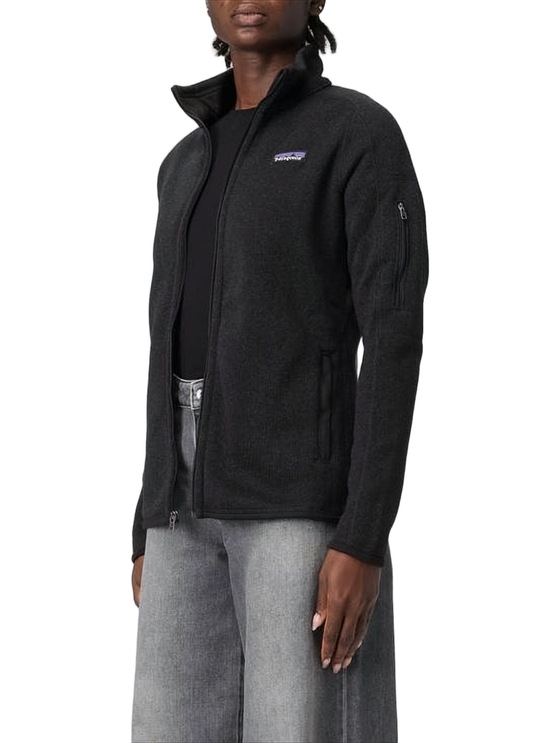 High-Collar Black Jacket with Full Front Zipper