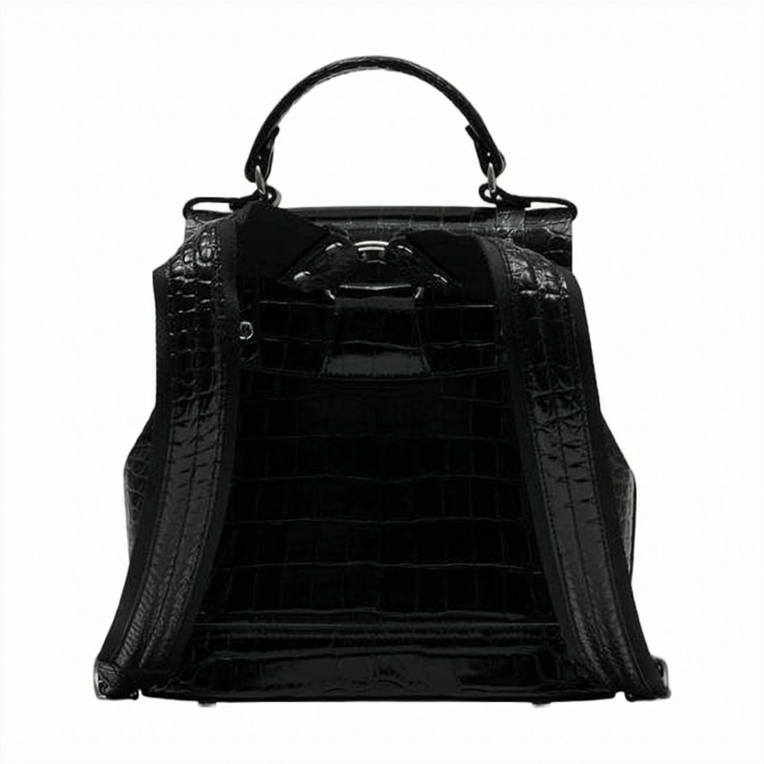 Crocodile-Embossed Leather Backpack with Orb Emblem