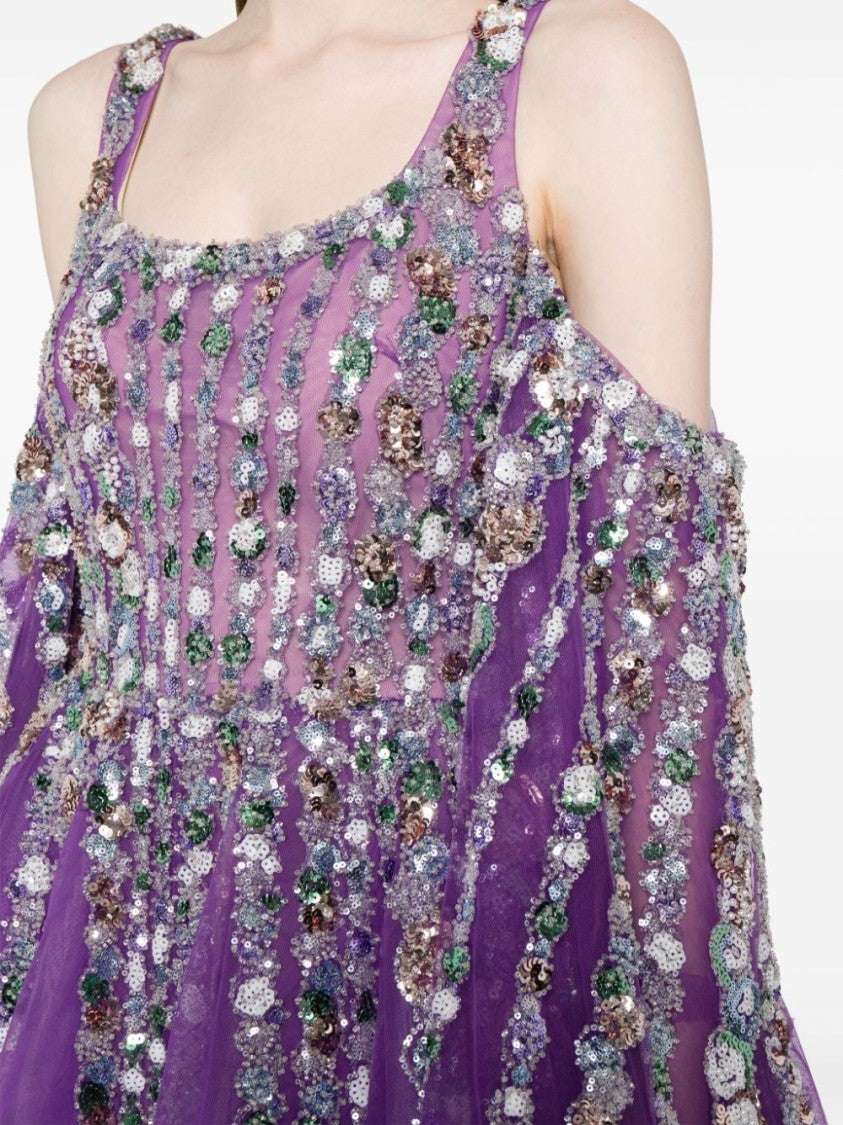 Off-Shoulder Beaded Dress With Shoulder Straps