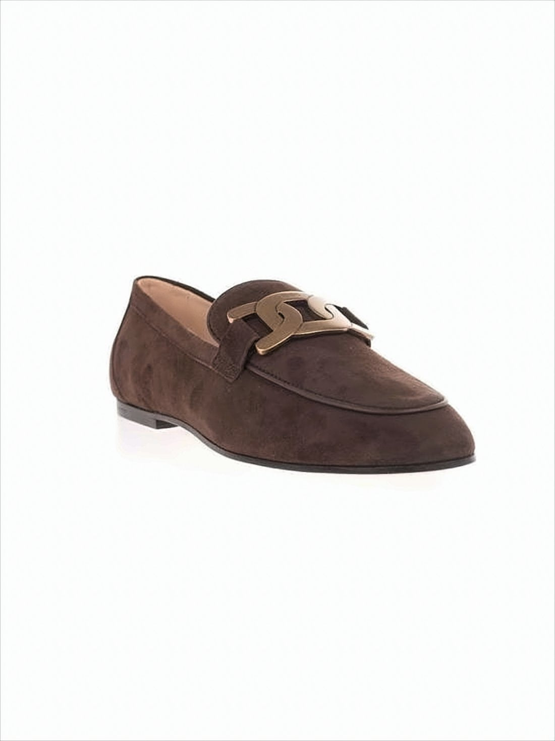 Suede Leather Loafers with Gold-Link Detail
