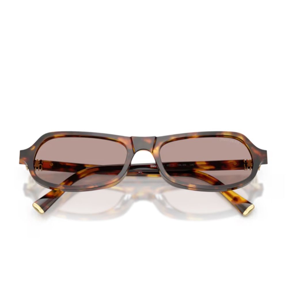Sculpted Honey Havana Frame Sunglasses with Geometric Lenses