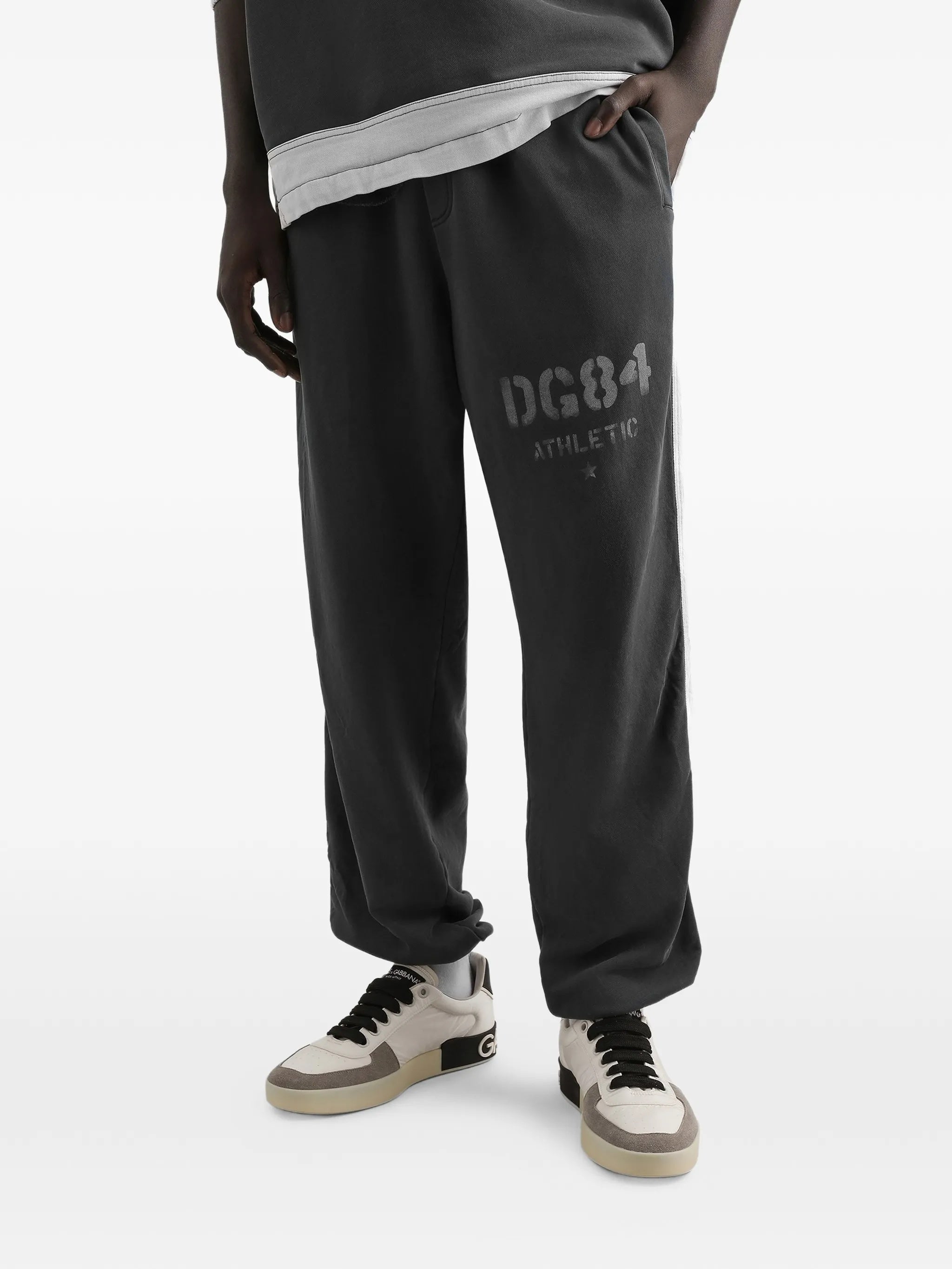Black Relaxed-Fit Contrast Stripe Track Pants