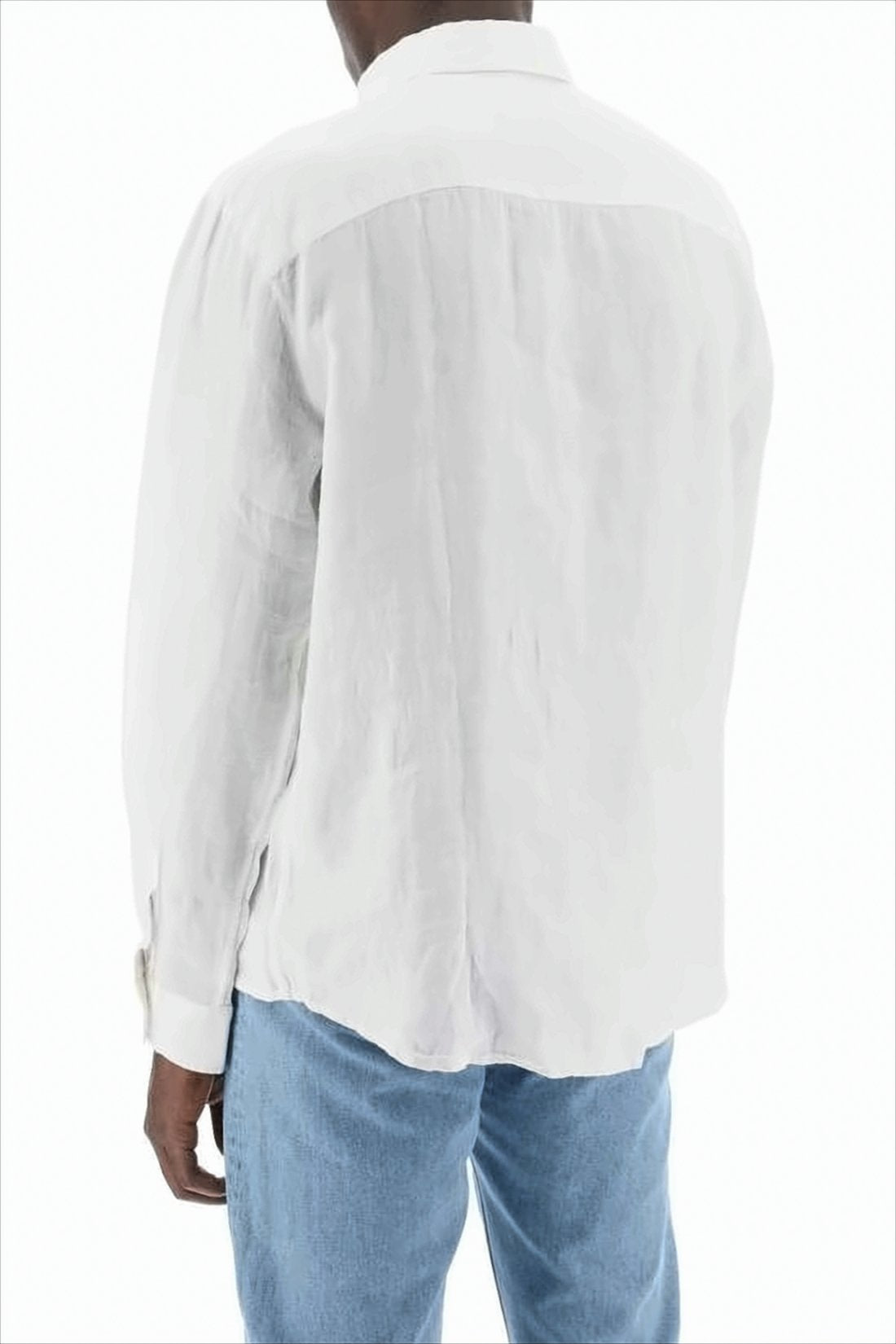 Classic White Long-Sleeve Linen Shirt with Buttoned Cuffs