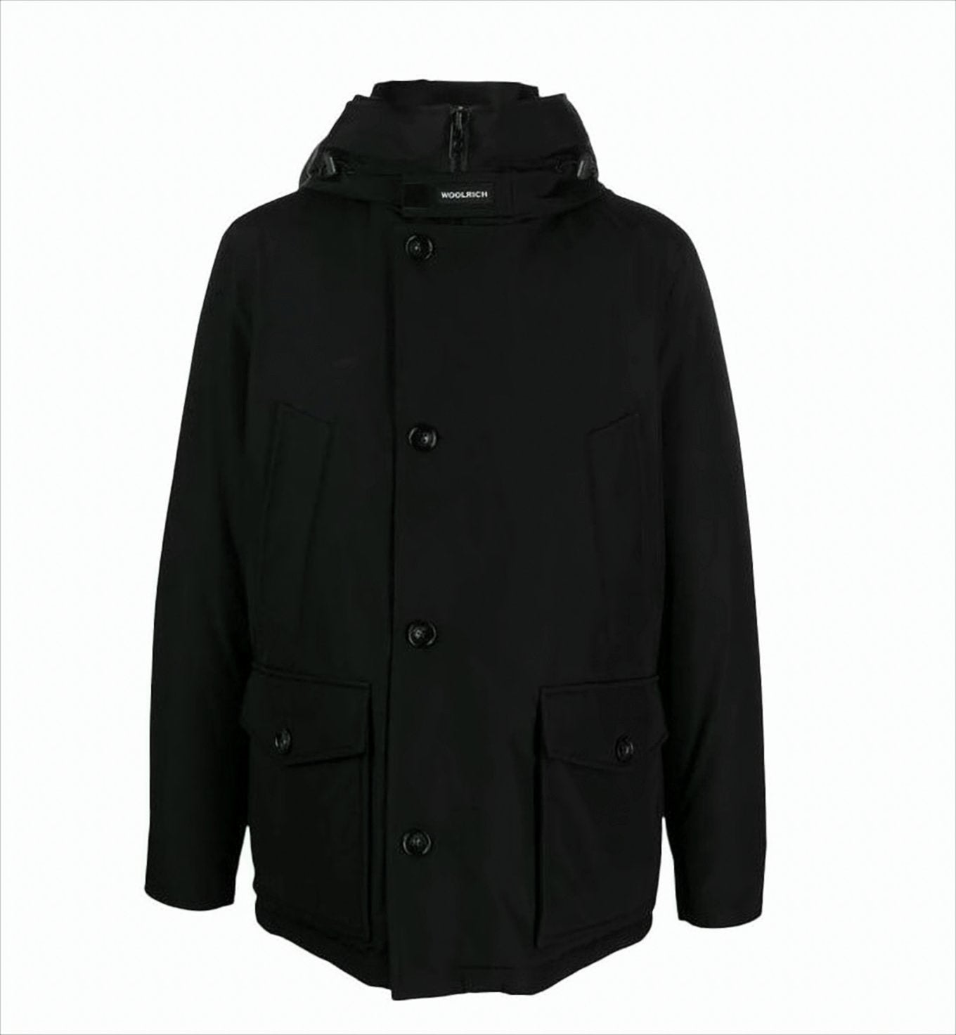 Padded Black Anorak With Drawstring Hood