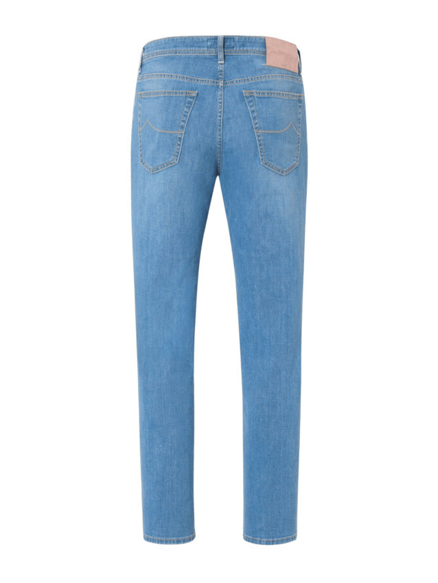 Slim Carrot Fit Blue Jeans With Vintage Effect And Fragrant Detail