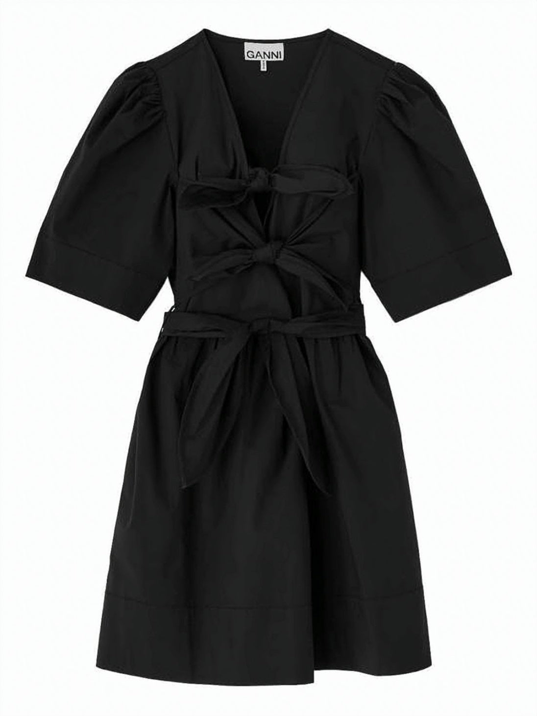 Mini Dress with Deep V-Neckline and Bow Detail