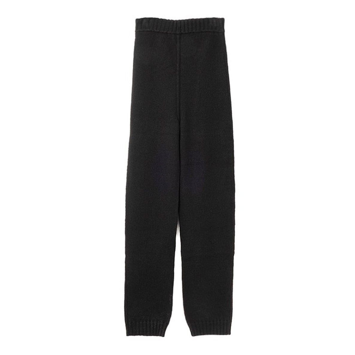 High-Waisted Black Cashmere Pants With Drawstring Detail