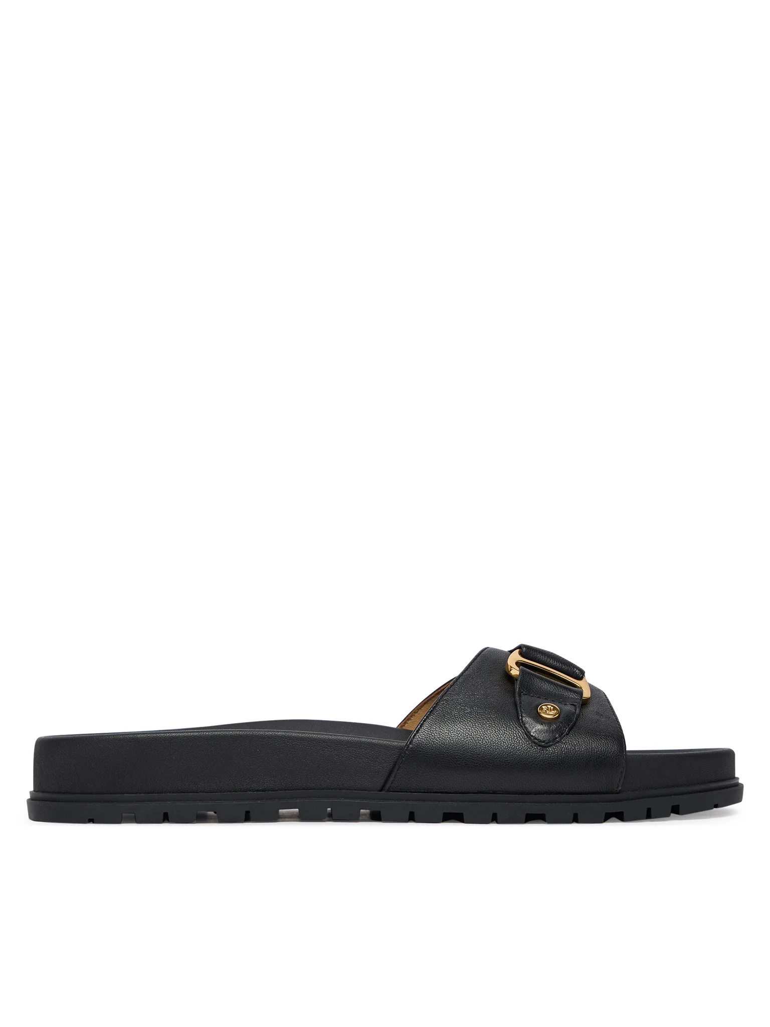Slide Sandals with Gold-Tone Buckle Detail