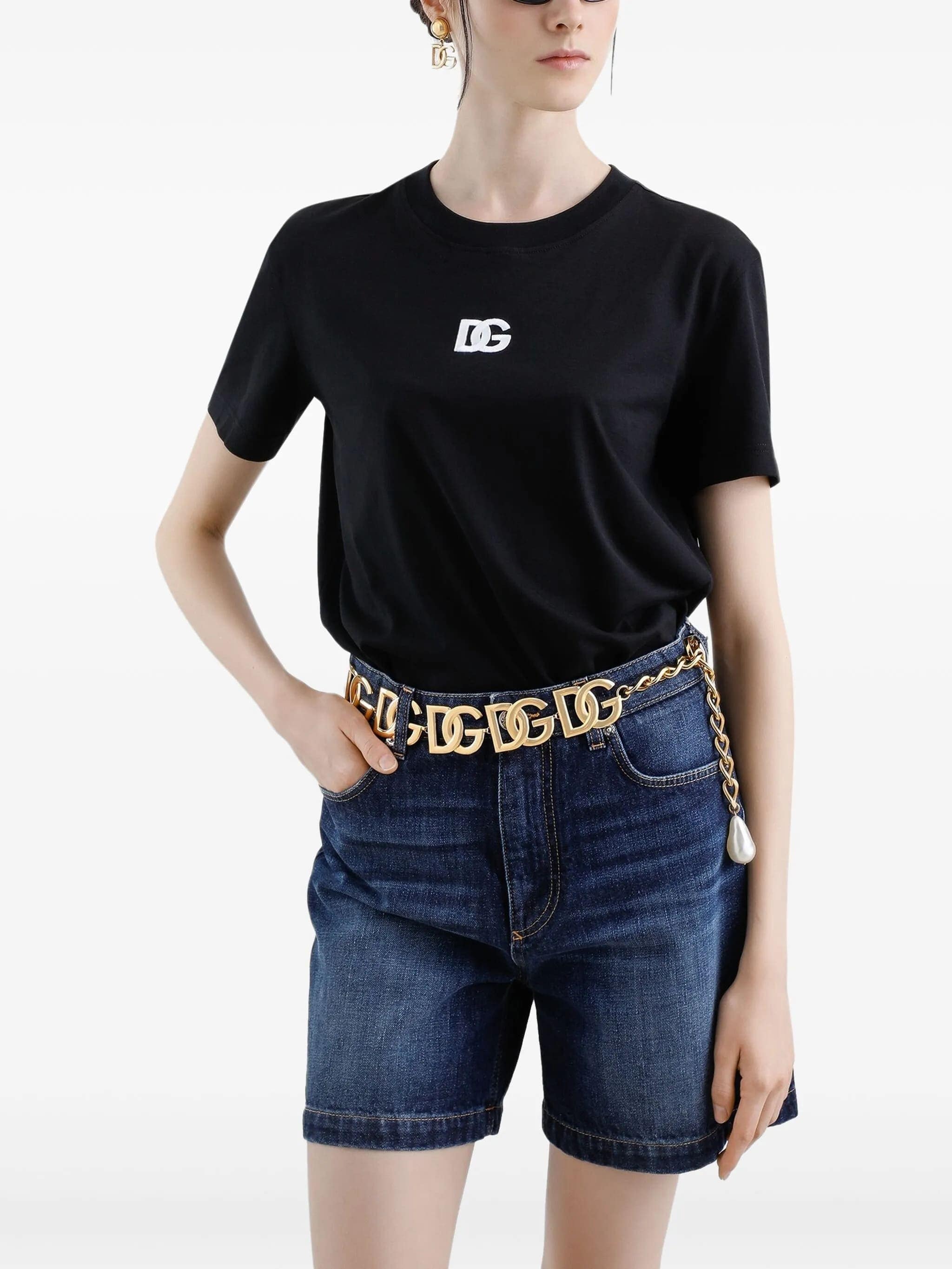 Black Jersey Cotton White Embroidered T-Shirt