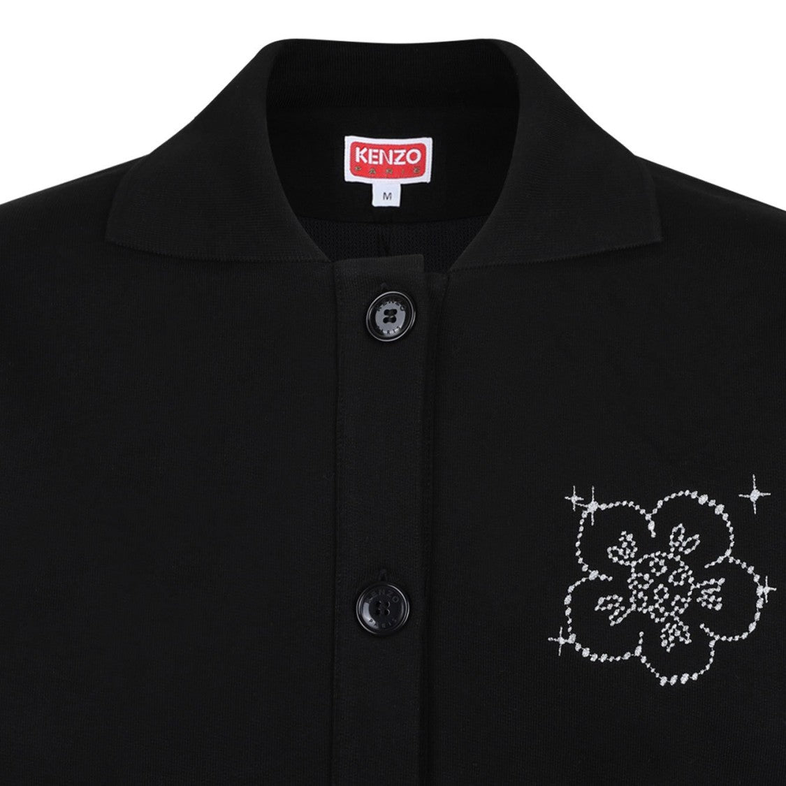Black Button-Up Cardigan With Floral Embroidery