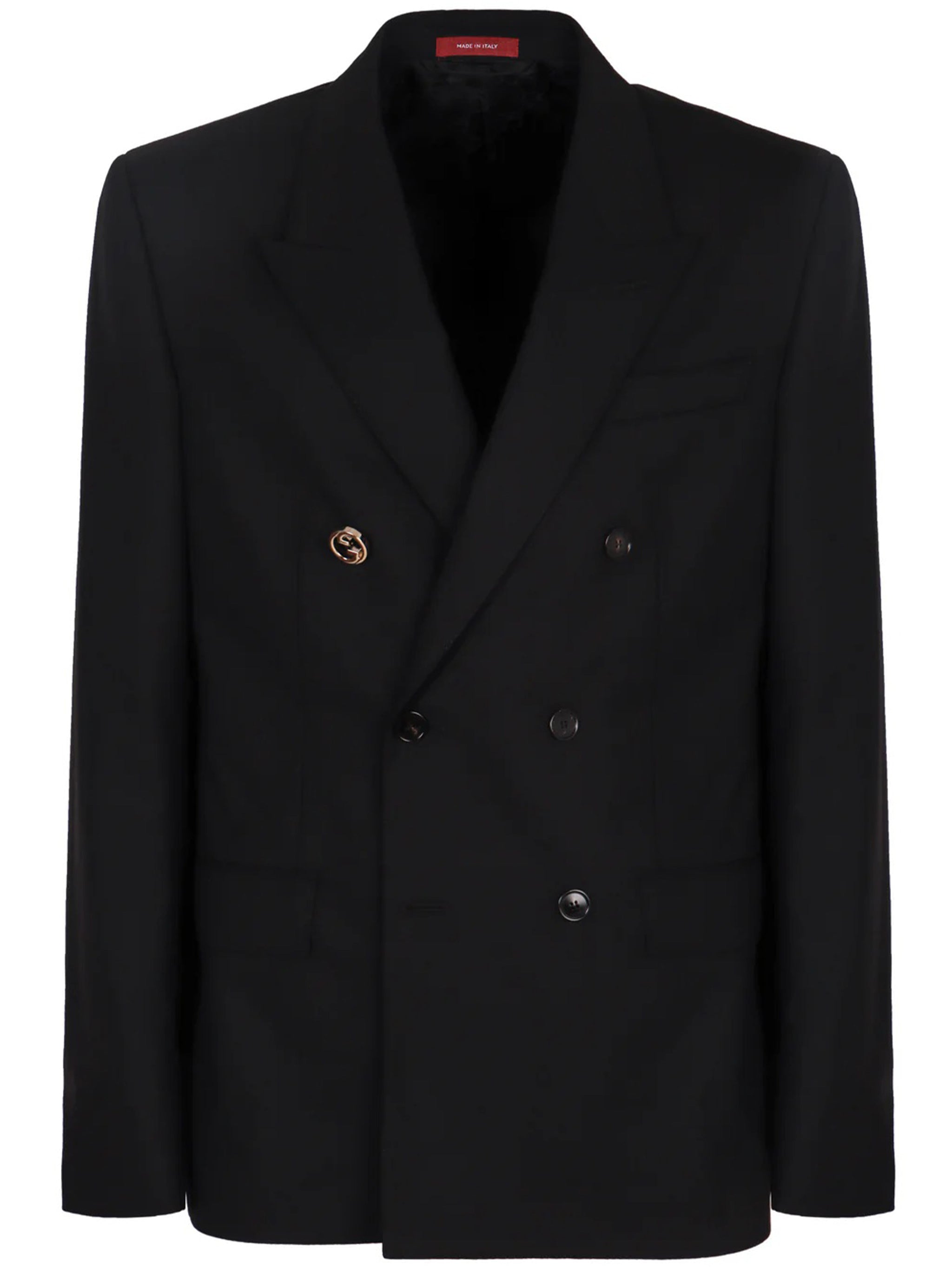 Black Double-Breasted Structured Wool Jacket
