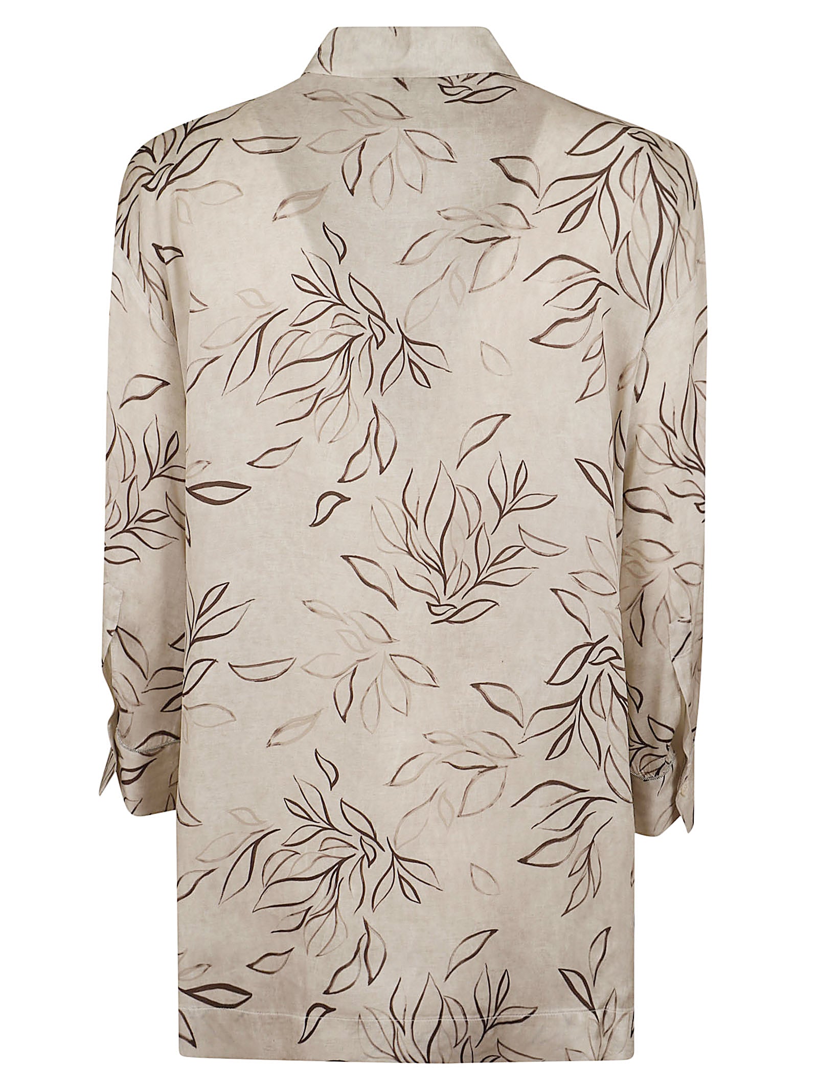 Three-Quarter Sleeve Shirt with Leaf Pattern