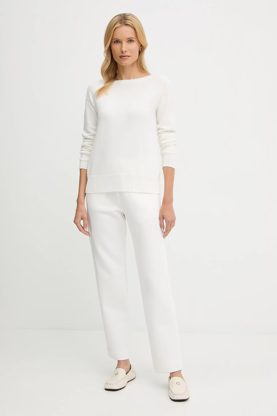Regular-Fit White Knit Sweater With Ribbed Detailing