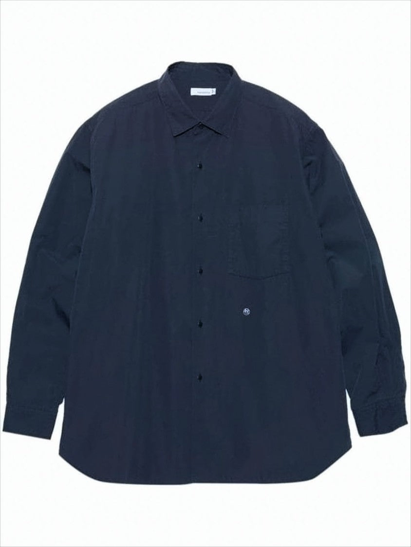 Long-Sleeve Blue Shirt With Classic Collar And Subtle Embroidery