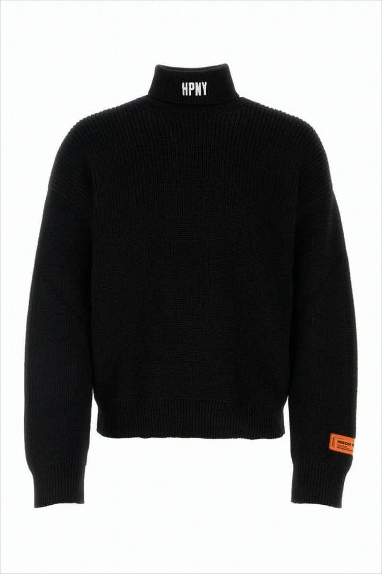 Cropped Wool Turtleneck Sweater With Logo Detail And Accent Patch