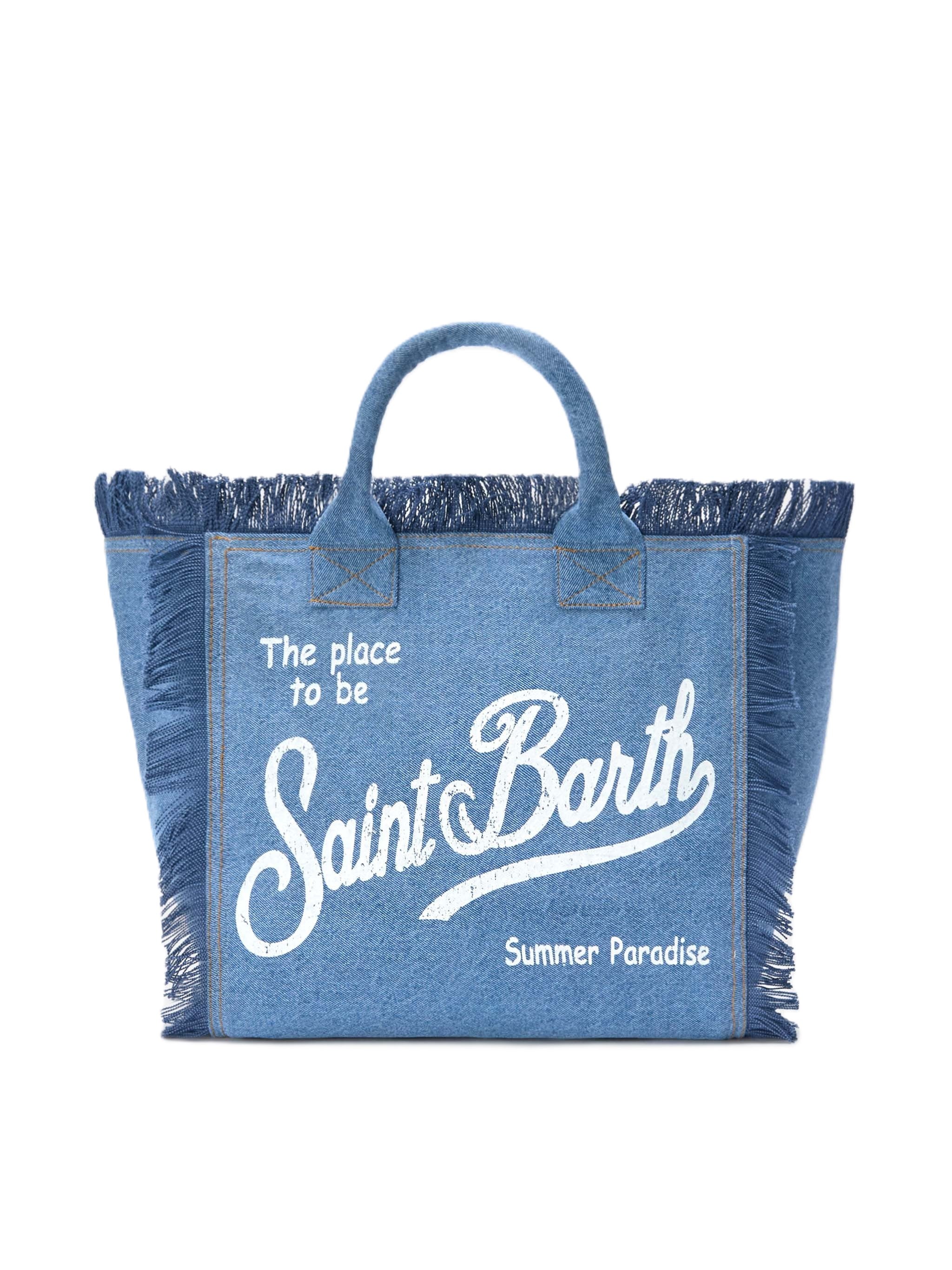 Oversized Denim Tote Bag with Frayed Edges