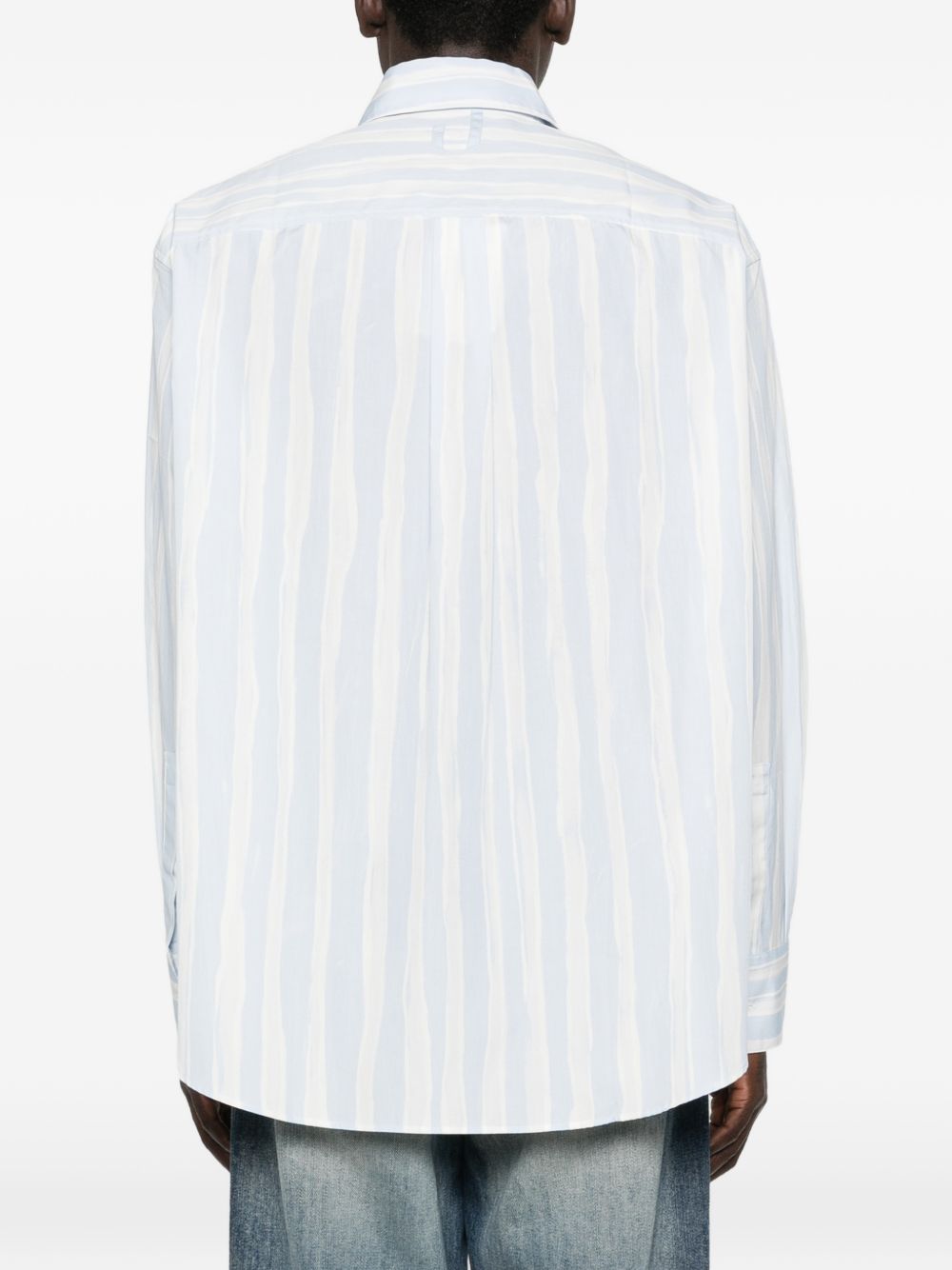 Relaxed Fit White Striped Silk-Nylon Shirt