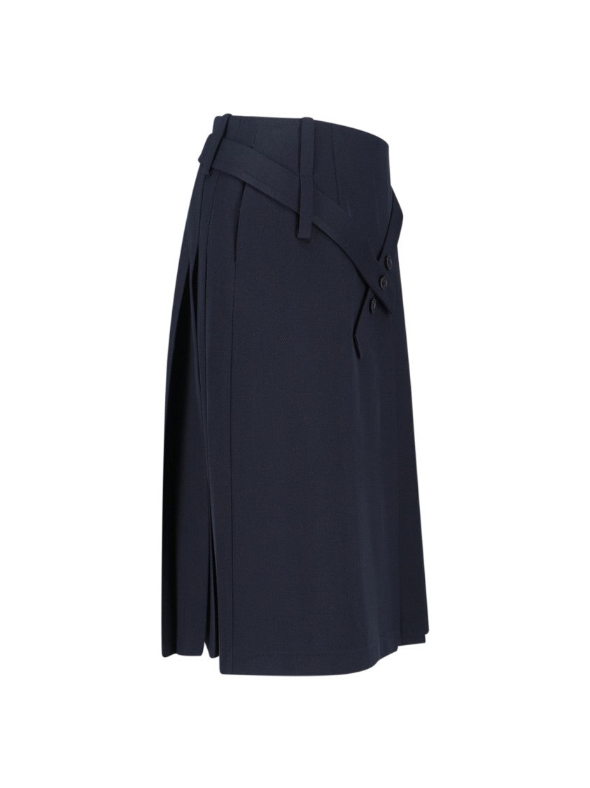 Navy Wool Midi Skirt With Pleated Detail