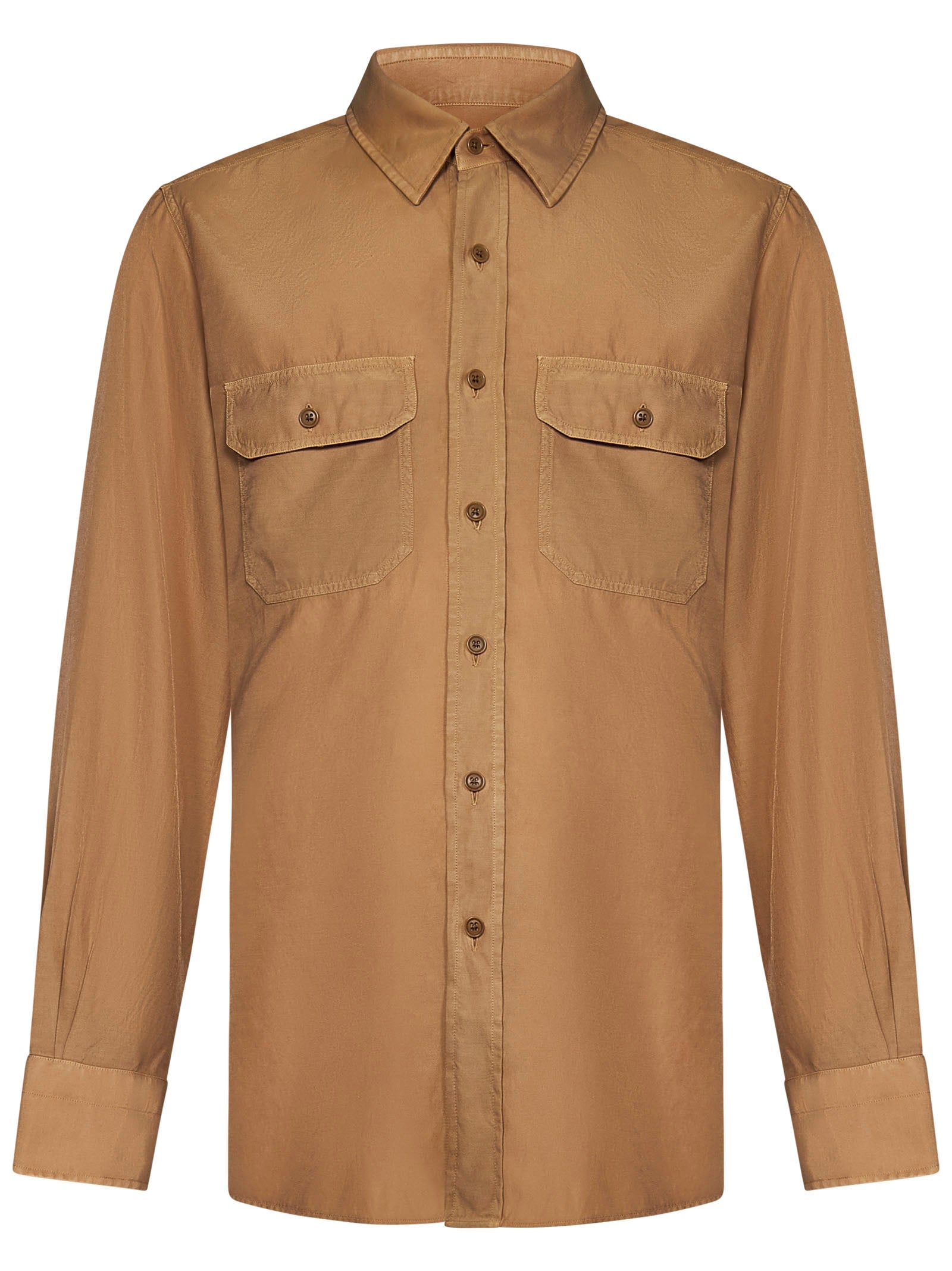 Fluid Cotton And Cupro Twill Shirt With Chest Pockets
