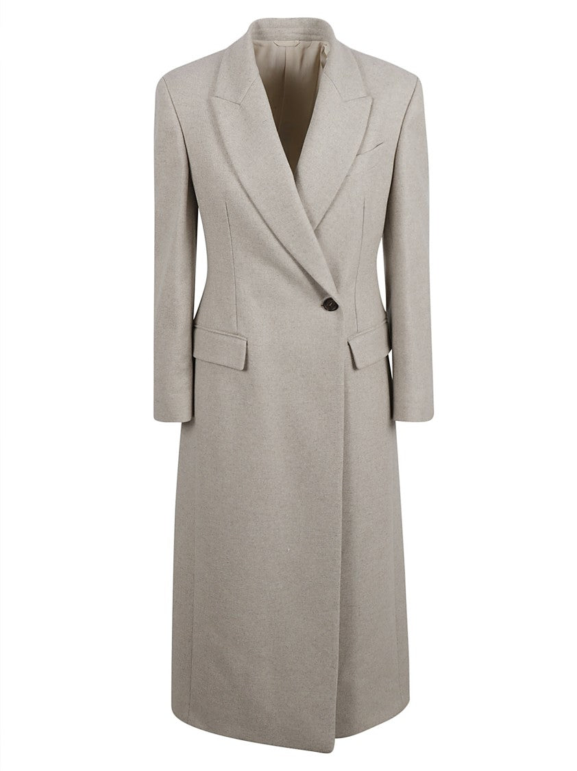 Tailored Beige Coat With Double-Breasted Front